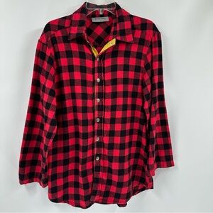 Eleven Stitch Design Shirt flannel Medium Red Black Check Plaid Snap Oversized